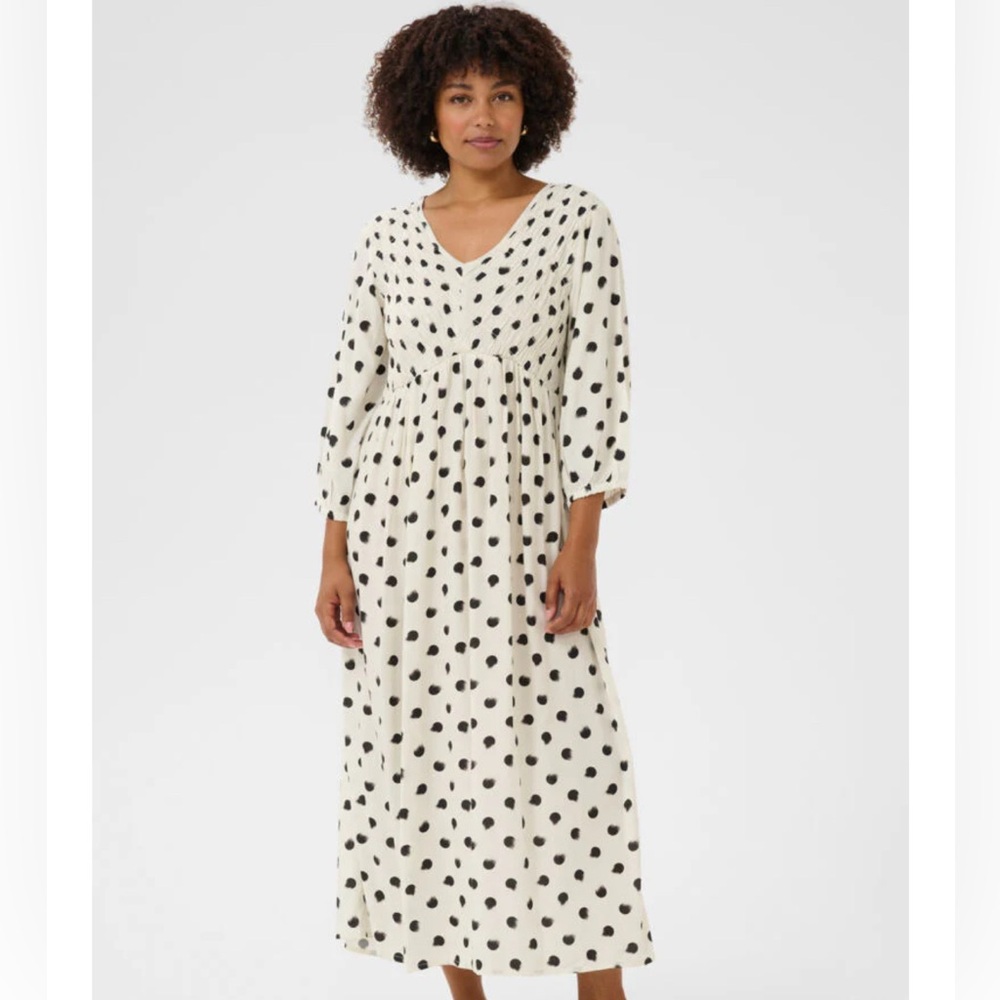Cream Polka Dot V-Neck Maxi Dress